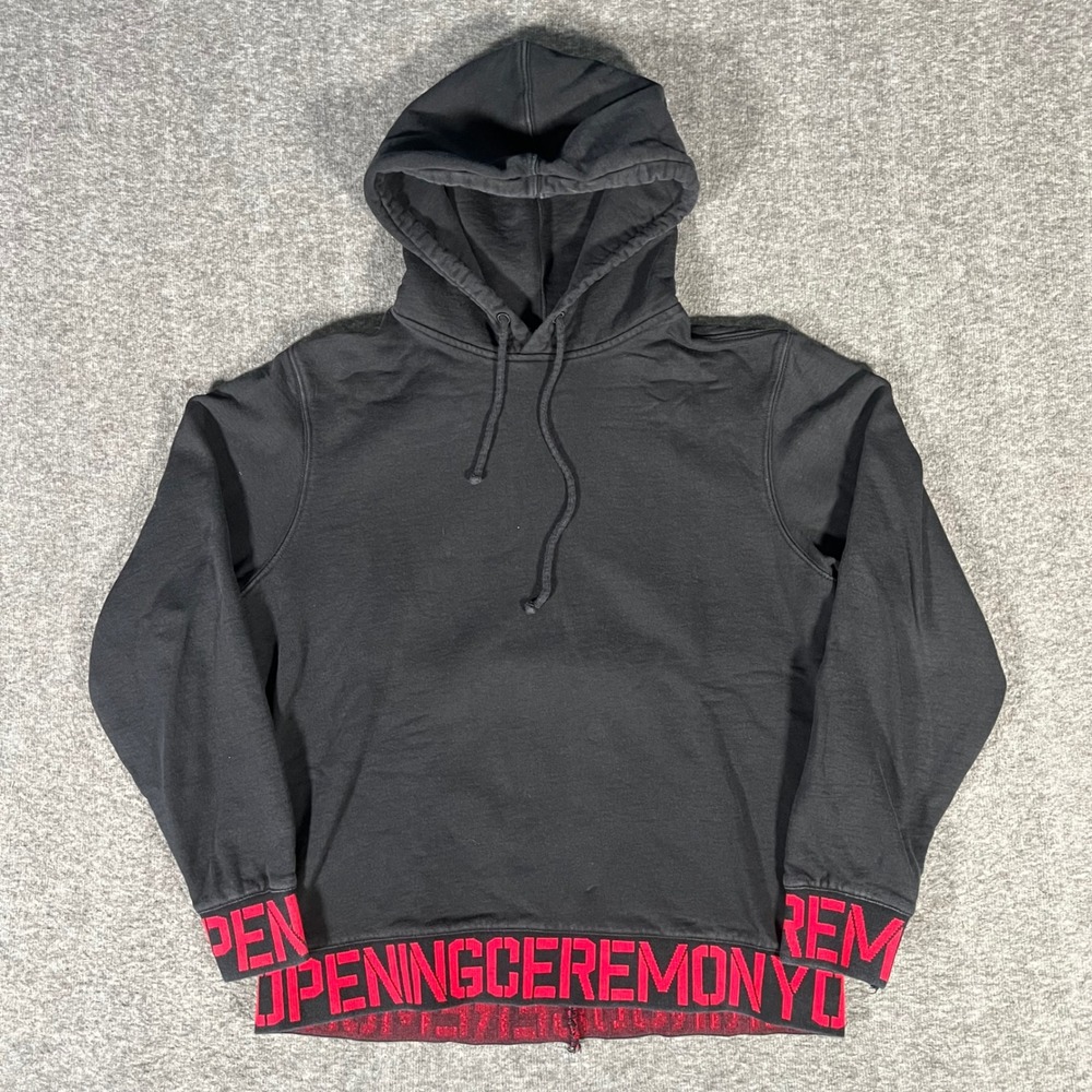 Opening Ceremony Black Red Logo Hem Cuffs Hoodie Sweatshirt Mens XS Small